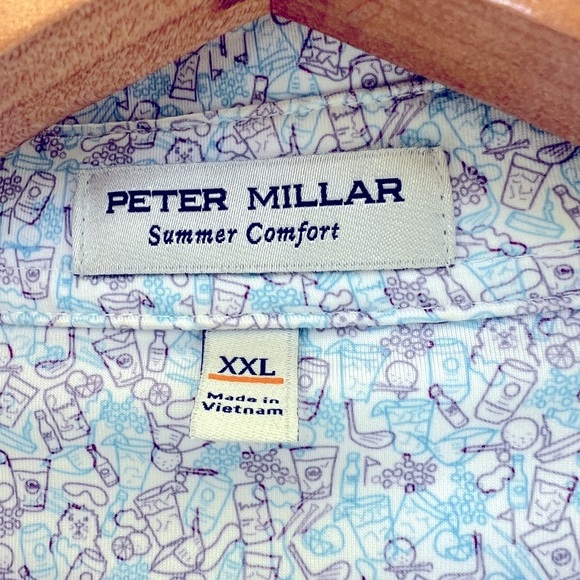 Peter Millar Summer Comfort Performance Golf Printed Blue Polo Shirt - Picture 4 of 6